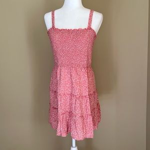 Hollister Pink Floral Smocked Sundress with Spaghetti Straps, Size L
